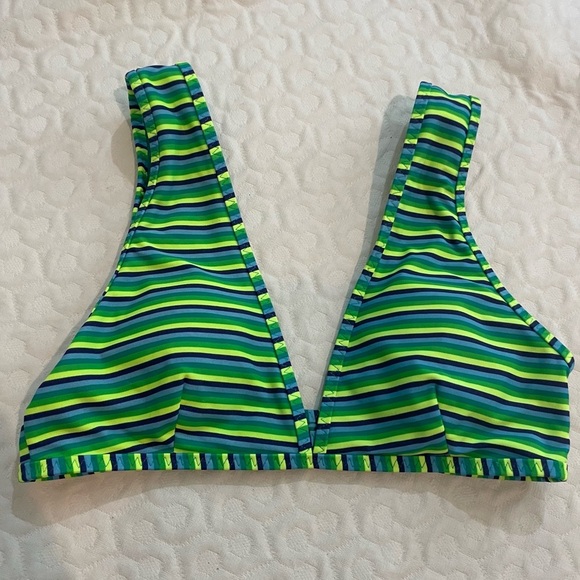 Aerie Striped Green and Blue Bikini Top Women’s Small Nautical Scoop Hook Clasp - Picture 1 of 6